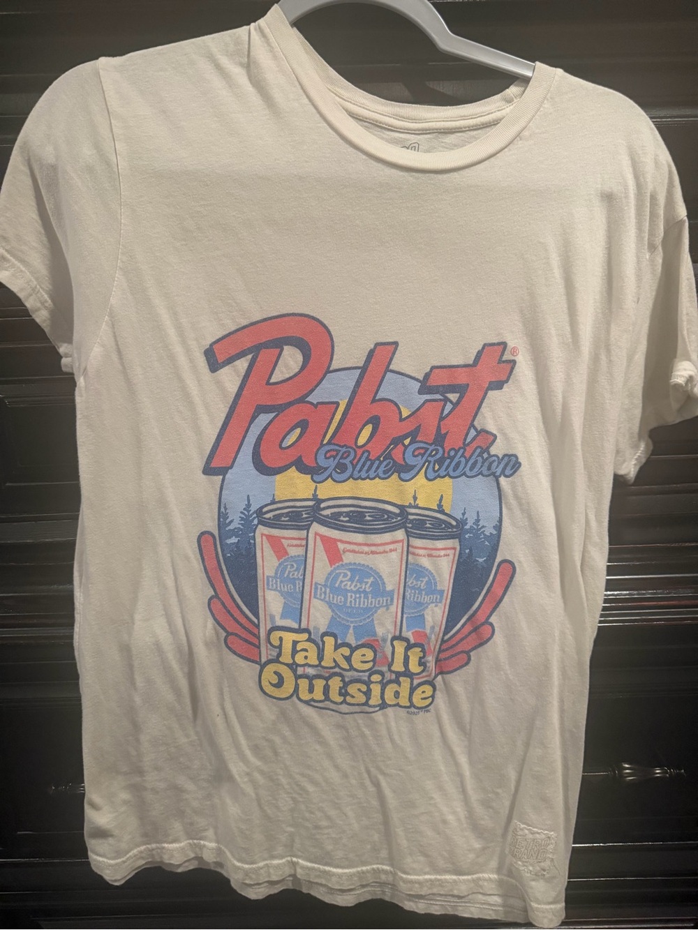 Original Retro Brand White Crewneck Tee with Red and Blue Pabst Graphic